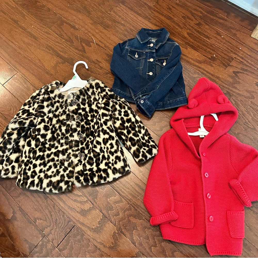 Set of cardigan, coat and denim jacket for baby girl